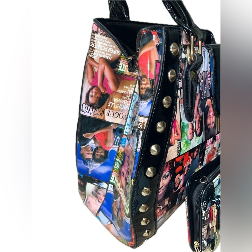 Michelle & Barrack Obama Magazine Studded Patent Leather Tote w/ Matching Wallet - Picture 2 of 10